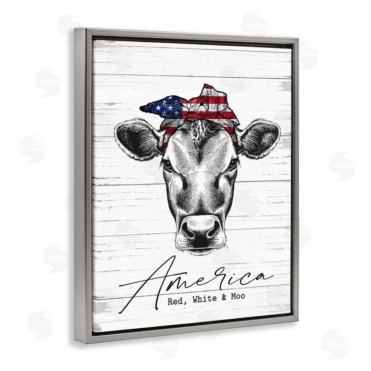 Americana Cow Red White and Moo Grey Floating Frame Canvas Wall Art, Home Decor by Lettered and Lined