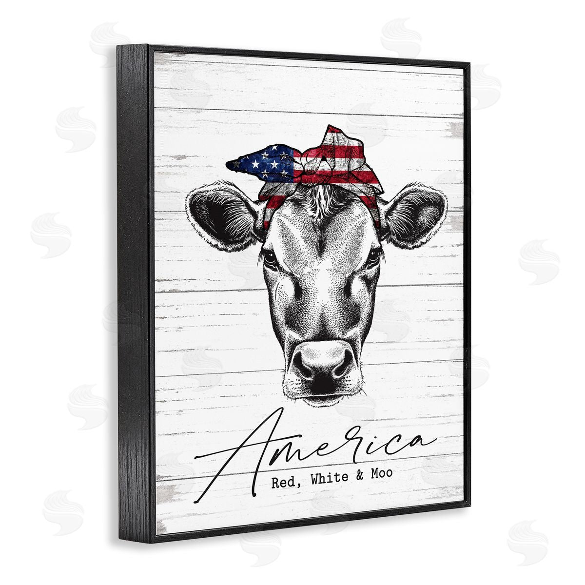 Americana Cow Red White and Moo Black Frame Print Wall Art, Home Decor by Lettered and Lined