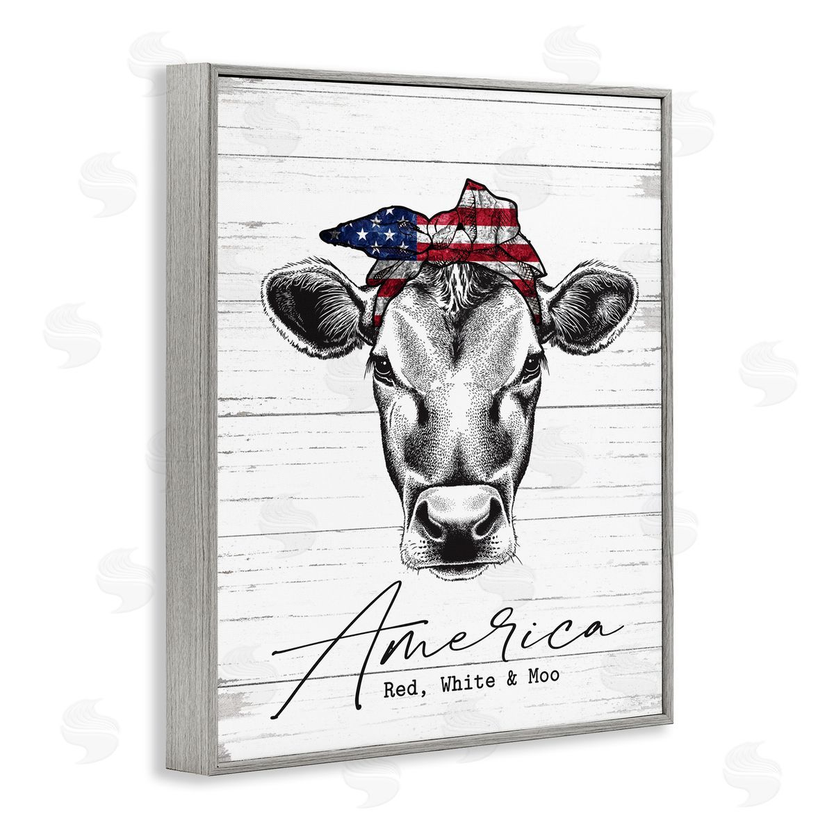 Americana Cow Red White and Moo Grey Frame Print Wall Art, Home Decor by Lettered and Lined
