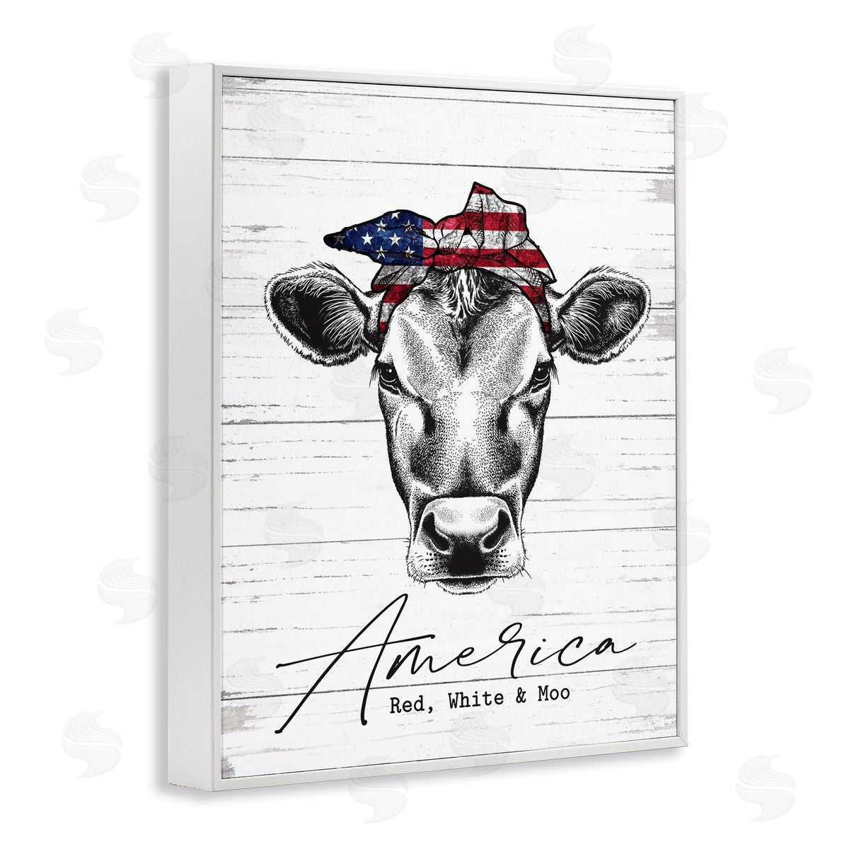 Americana Cow Red White and Moo White Frame Print Wall Art, Home Decor by Lettered and Lined