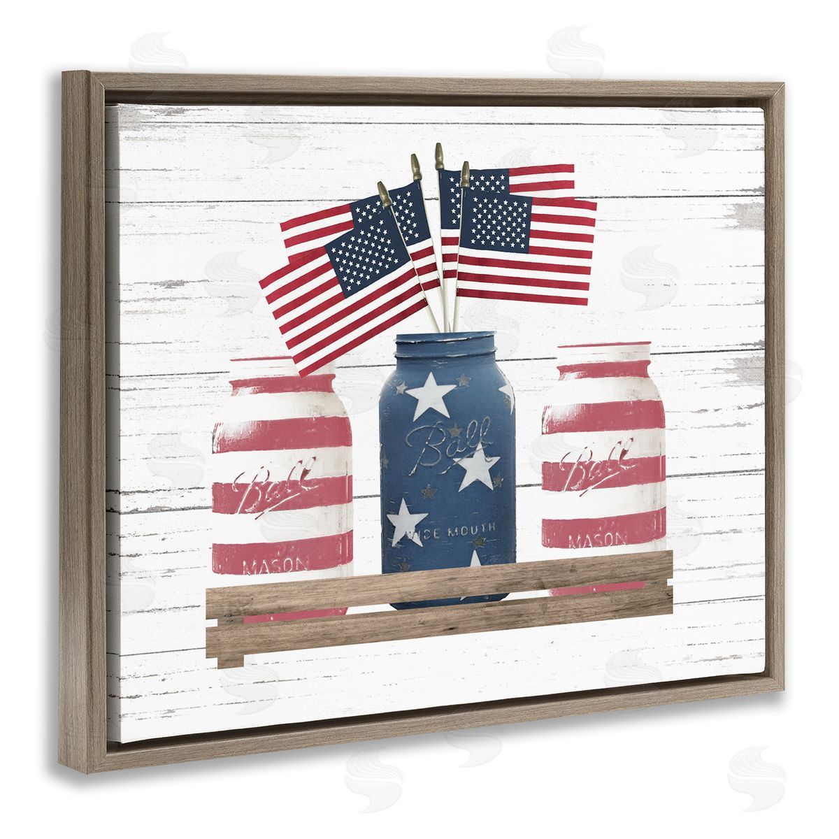 Rustic Patriotic Jars Americana Brown Floating Frame Canvas Wall Art, Home Decor by Lettered and Lined