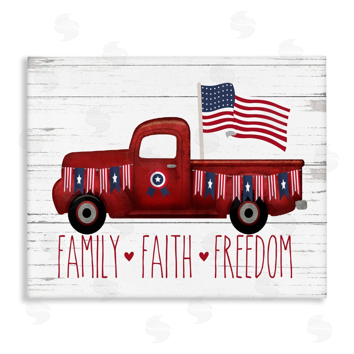 Faith Family Freedom Patriotic Truck Canvas Wall Art, Home Decor by Lettered and Lined