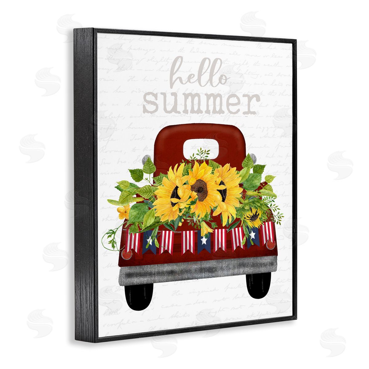 Hello Summer Sunflower Truck Black Frame Print Wall Art, Home Decor by Lettered and Lined