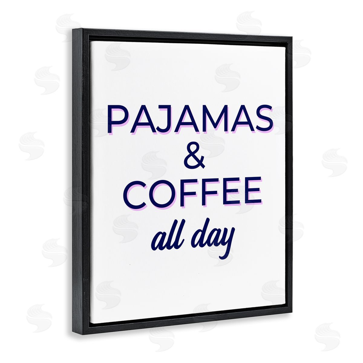 Pajamas and Coffee All Day Black Floating Frame Canvas Wall Art, Home Decor by Anna Quach