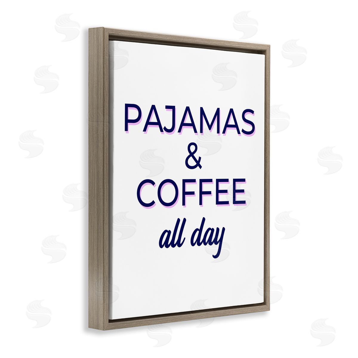 Pajamas and Coffee All Day Brown Floating Frame Canvas Wall Art, Home Decor by Anna Quach