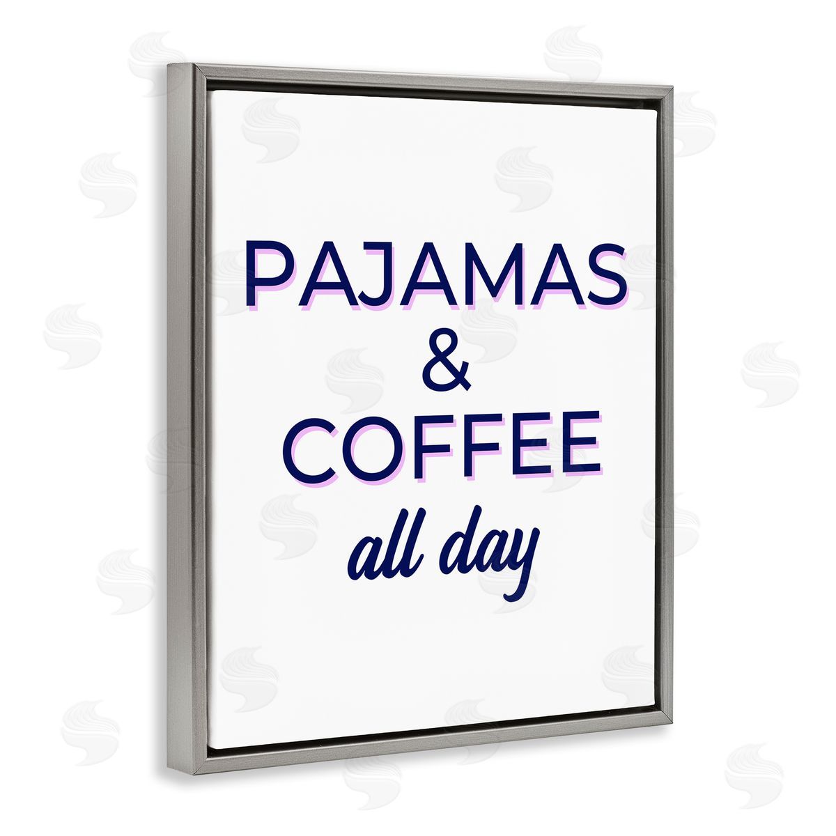 Pajamas and Coffee All Day Grey Floating Frame Canvas Wall Art, Home Decor by Anna Quach