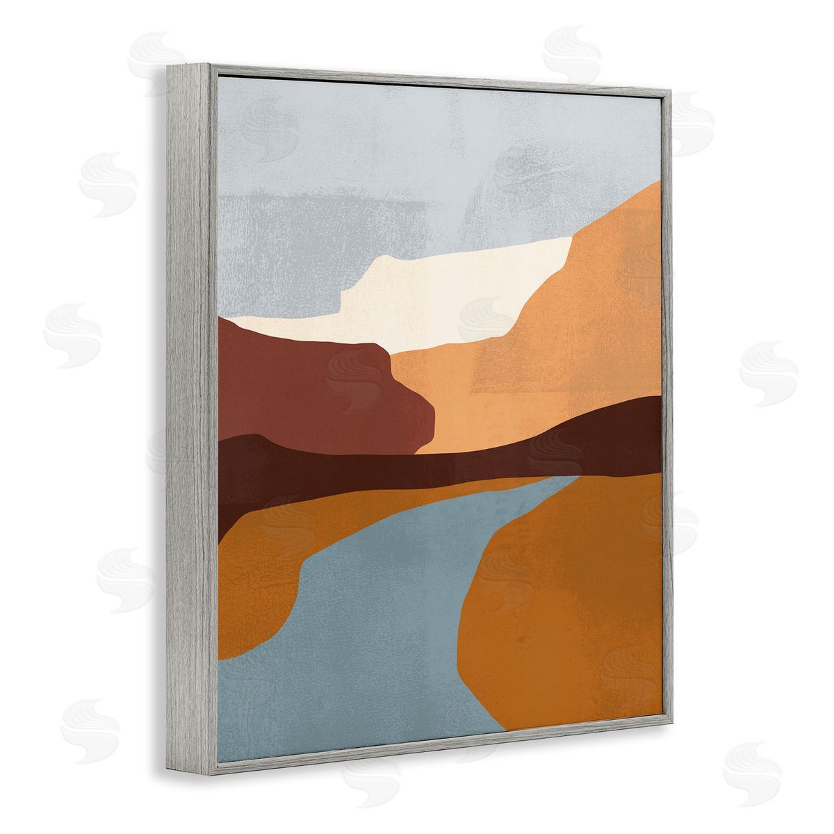 Abstract Canyon Road Landscape Grey Frame Print Wall Art, Home Decor by Victoria Borges