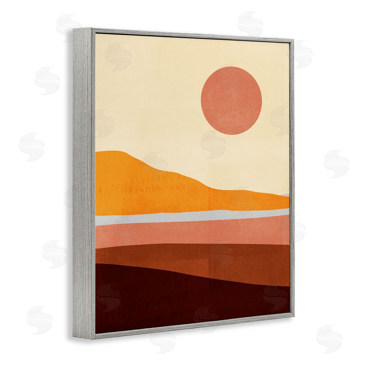 Pink Sun over Beach Coast Grey Frame Print Wall Art, Home Decor by Victoria Borges