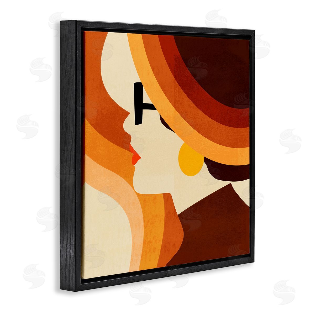 Retro Shape Female Portrait Black Floating Frame Canvas Wall Art, Home Decor by Victoria Borges