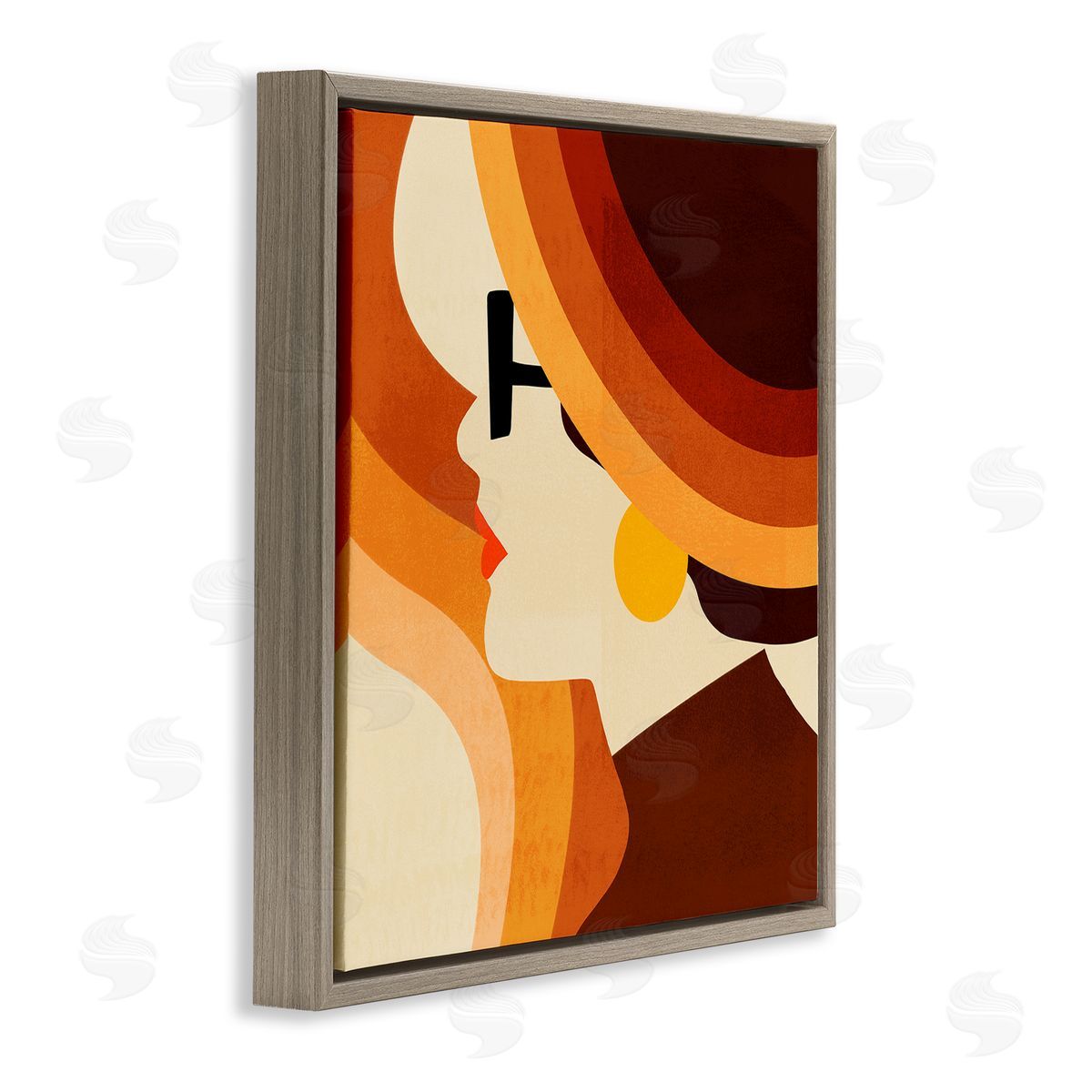 Retro Shape Female Portrait Brown Floating Frame Canvas Wall Art, Home Decor by Victoria Borges