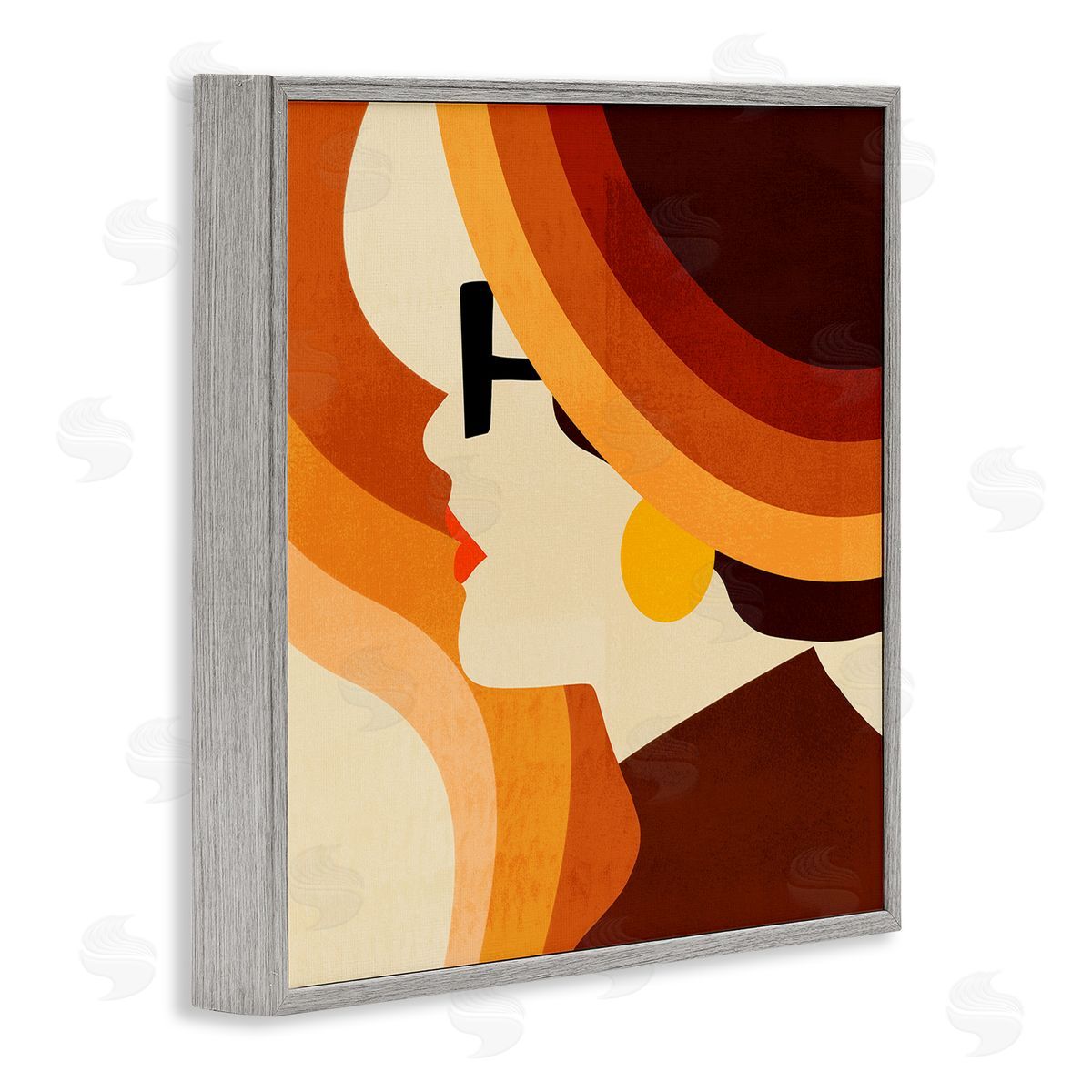 Retro Shape Female Portrait Grey Frame Print Wall Art, Home Decor by Victoria Borges