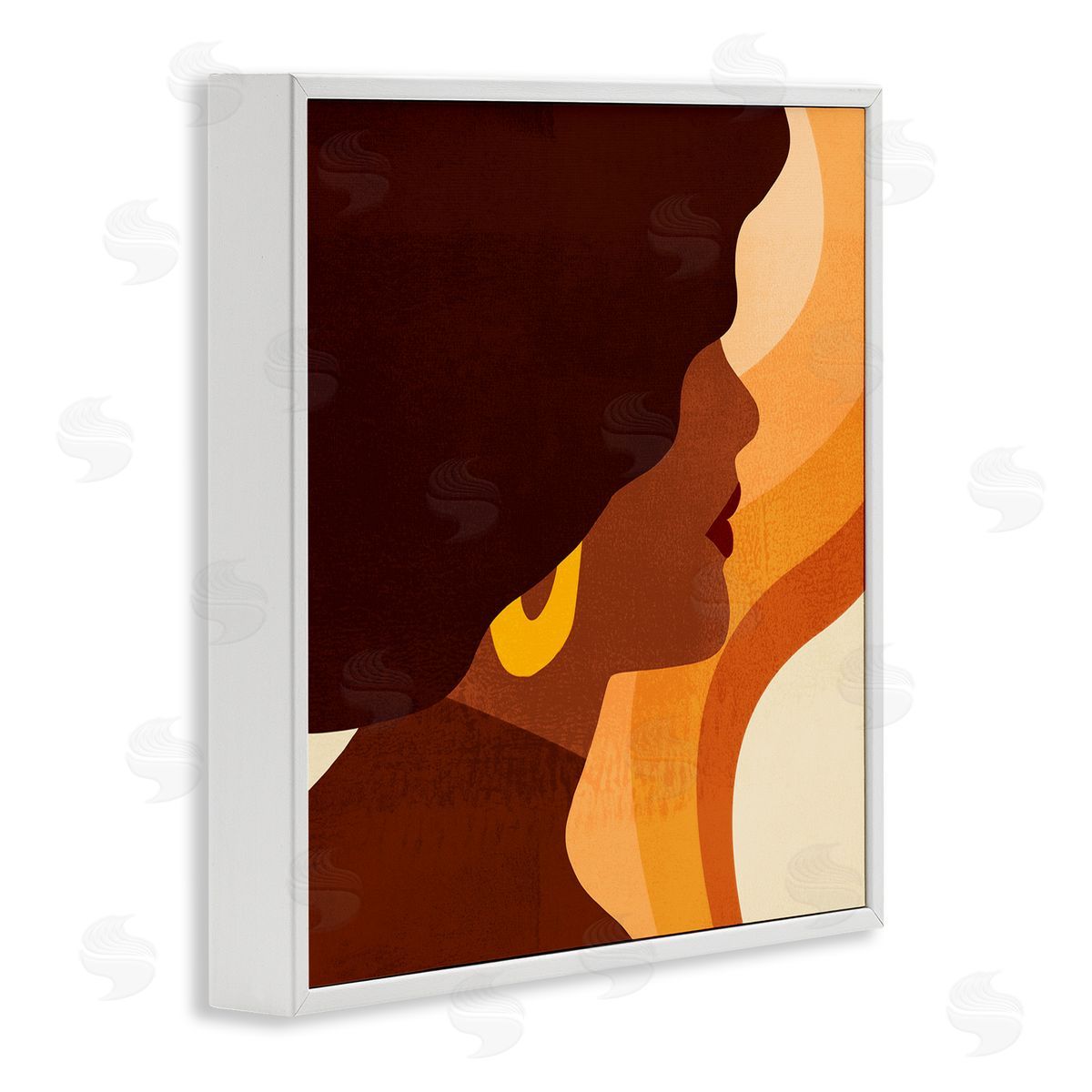 Retro Swirls Female Portrait White Frame Print Wall Art, Home Decor by Victoria Borges