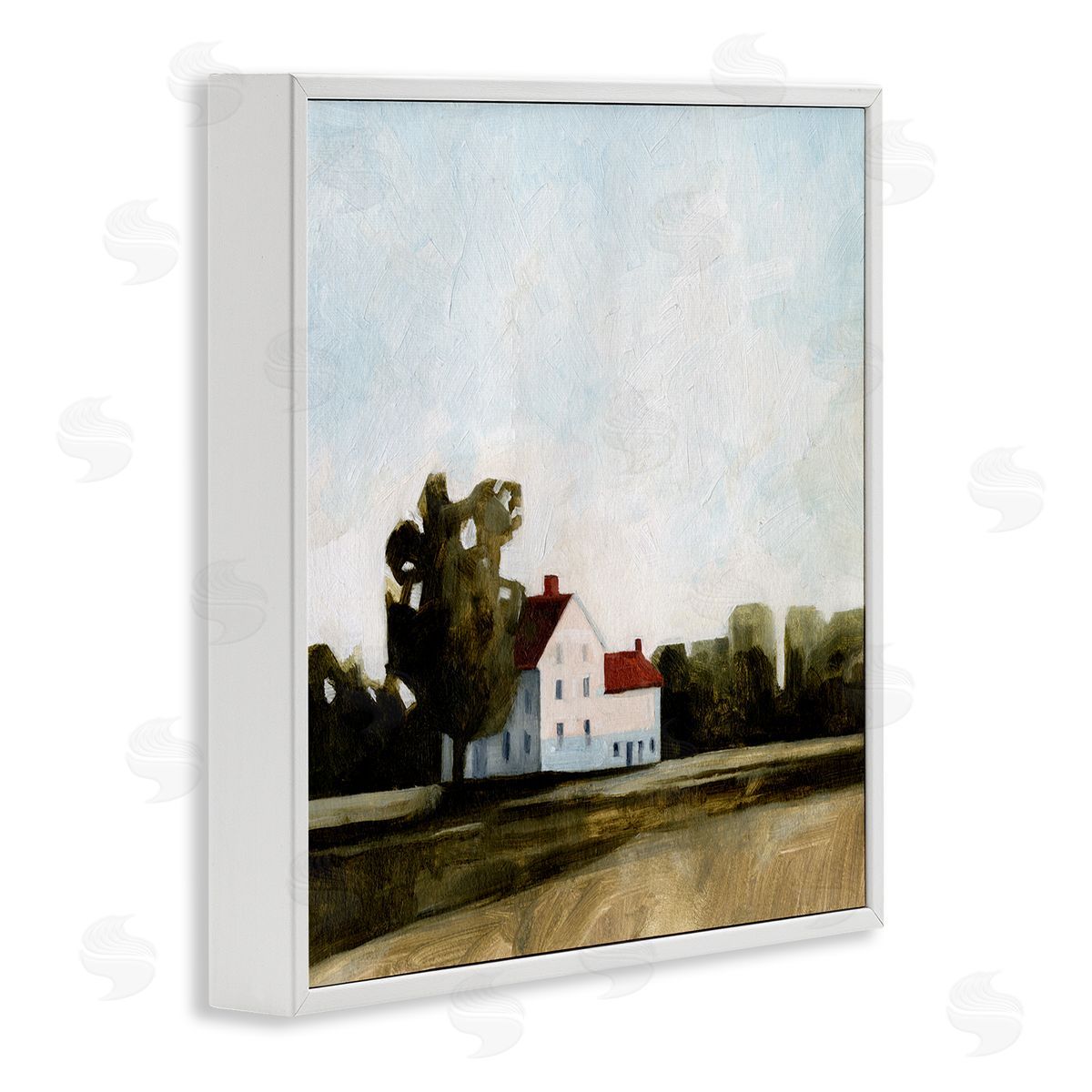 Cottage with Tree Meadow White Frame Print Wall Art, Home Decor by Emma Caroline