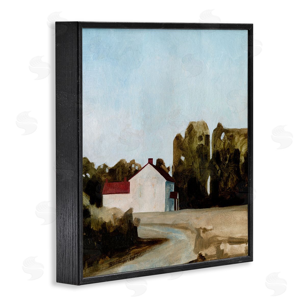 Farmhouse Cottage in Meadow Black Frame Print Wall Art, Home Decor by Emma Caroline