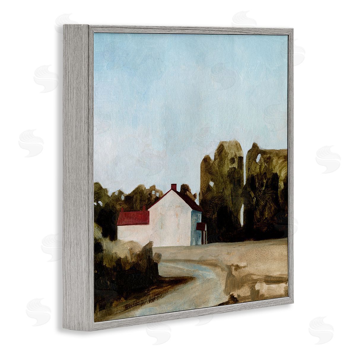 Farmhouse Cottage in Meadow Grey Frame Print Wall Art, Home Decor by Emma Caroline