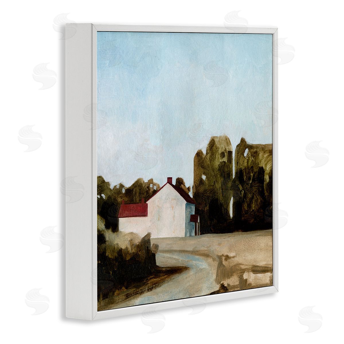 Farmhouse Cottage in Meadow White Frame Print Wall Art, Home Decor by Emma Caroline