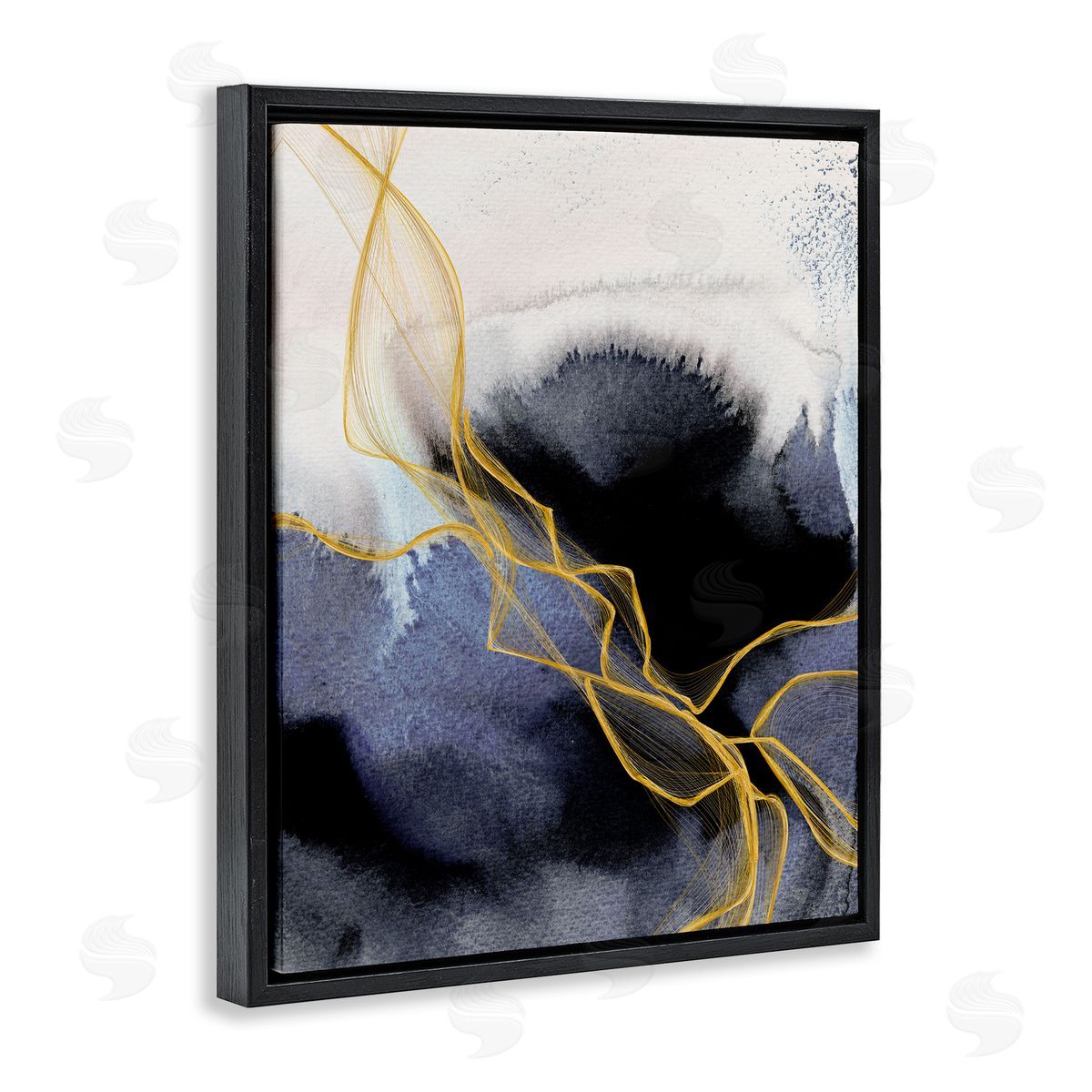 Modern Blue Coastal Abstract Black Floating Frame Canvas Wall Art, Home Decor by Irena Orlov