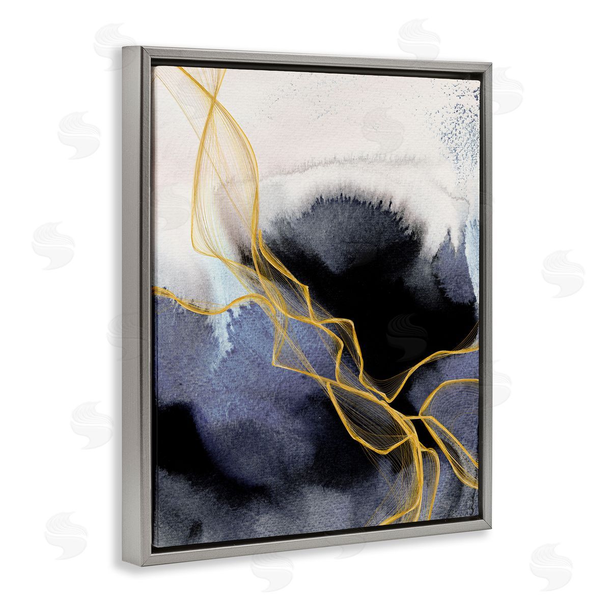 Modern Blue Coastal Abstract Grey Floating Frame Canvas Wall Art, Home Decor by Irena Orlov