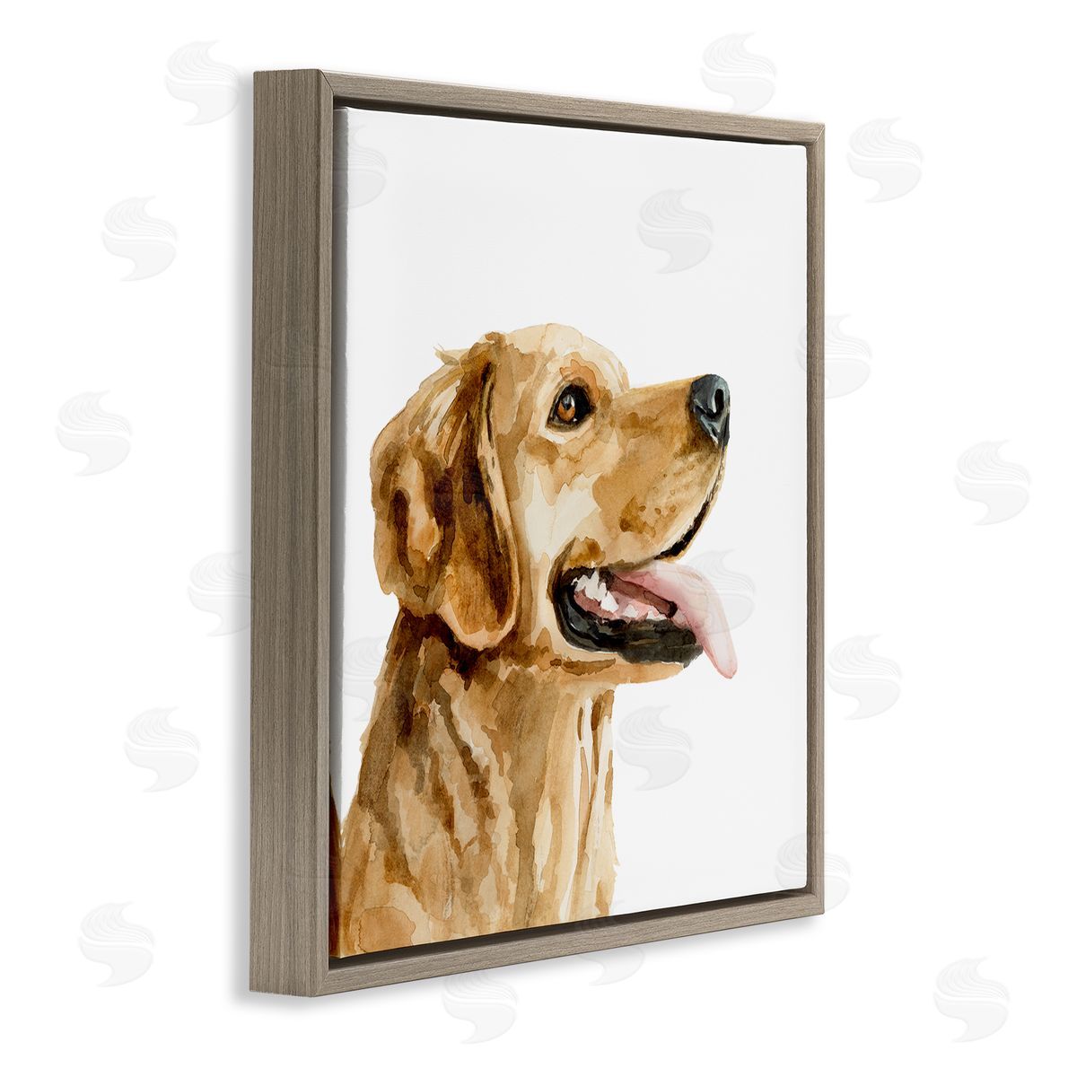 Watercolor Labrador Dog Portrait Brown Floating Frame Canvas Wall Art, Home Decor by Victoria Barnes