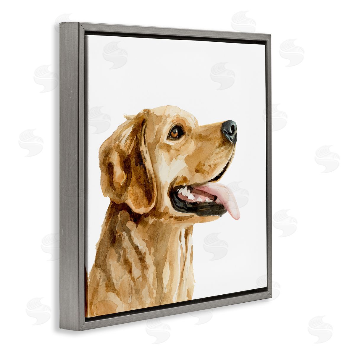 Watercolor Labrador Dog Portrait Grey Floating Frame Canvas Wall Art, Home Decor by Victoria Barnes