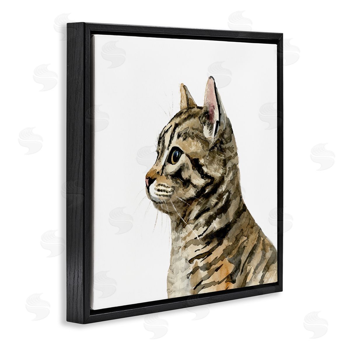 Watercolor Tabby Cat Portrait Black Floating Frame Canvas Wall Art, Home Decor by Victoria Barnes