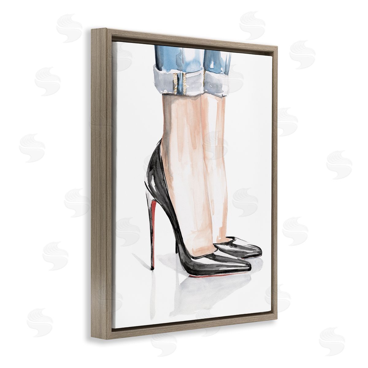 Black Heels and Cuffed Jeans Brown Floating Frame Canvas Wall Art, Home Decor by Jennifer Paxton Parker