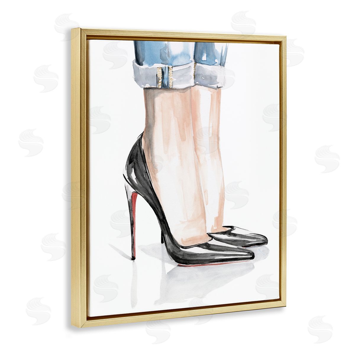 Black Heels and Cuffed Jeans Gold Floating Frame Canvas Wall Art, Home Decor by Jennifer Paxton Parker