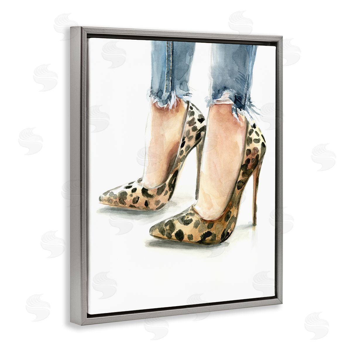 Cheetah Heels and Cuffed Jeans Grey Floating Frame Canvas Wall Art, Home Decor by Jennifer Paxton Parker