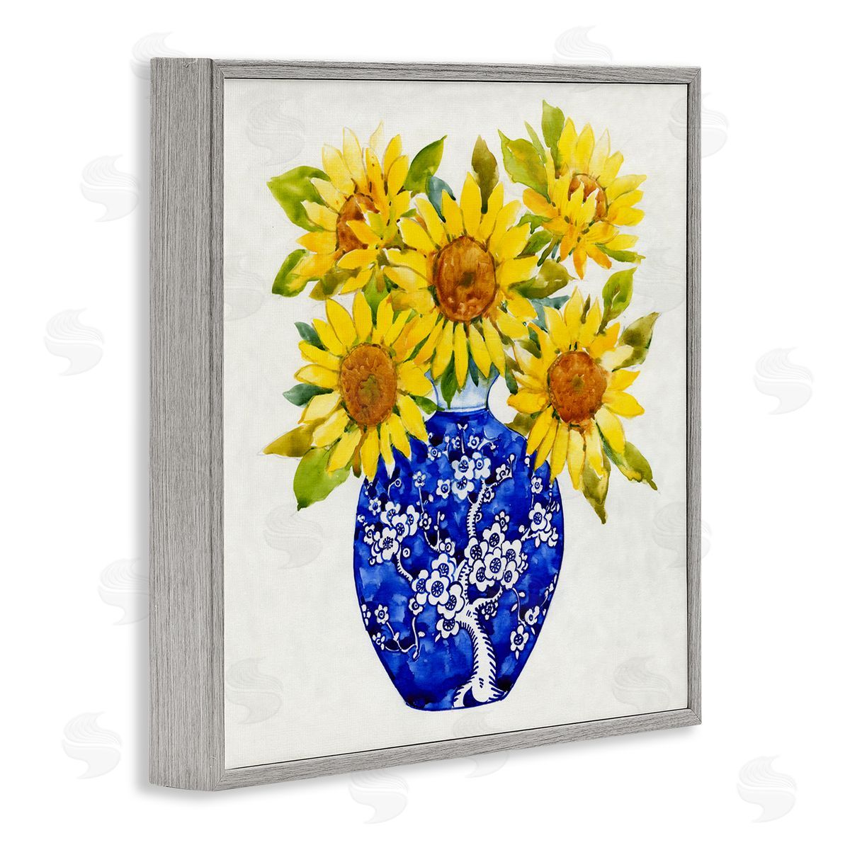 Watercolor Sunflower Bouquet Grey Frame Print Wall Art, Home Decor by Tim OToole