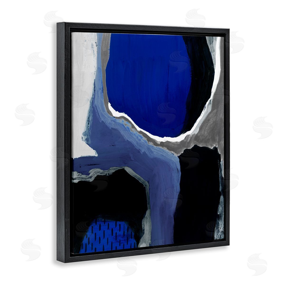 Abstract Cobalt Blue Design Black Floating Frame Canvas Wall Art, Home Decor by Studio W