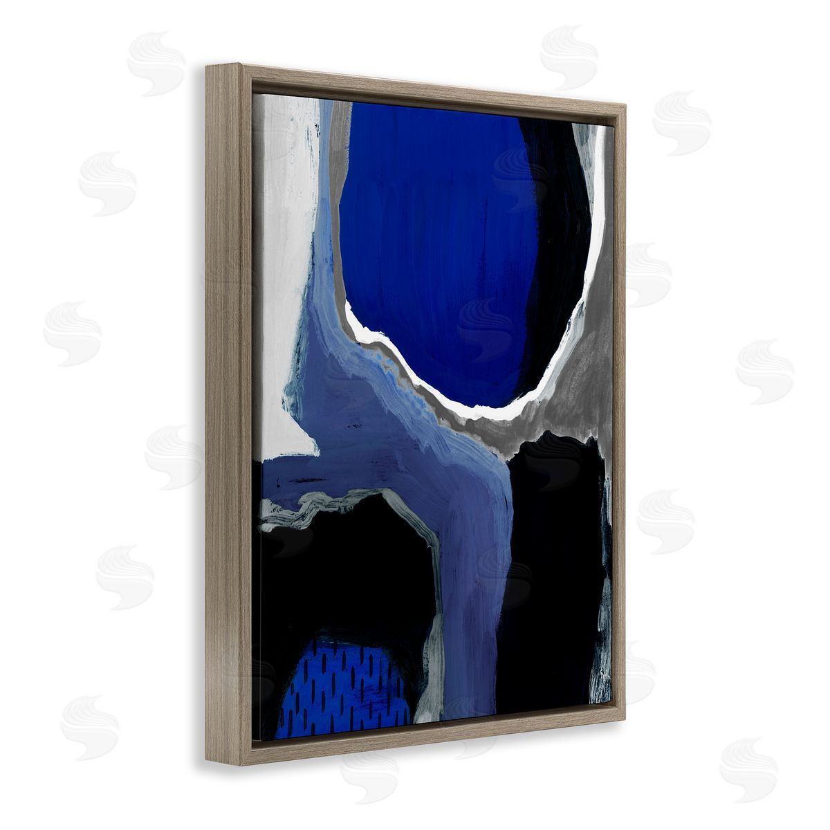 Abstract Cobalt Blue Design Brown Floating Frame Canvas Wall Art, Home Decor by Studio W