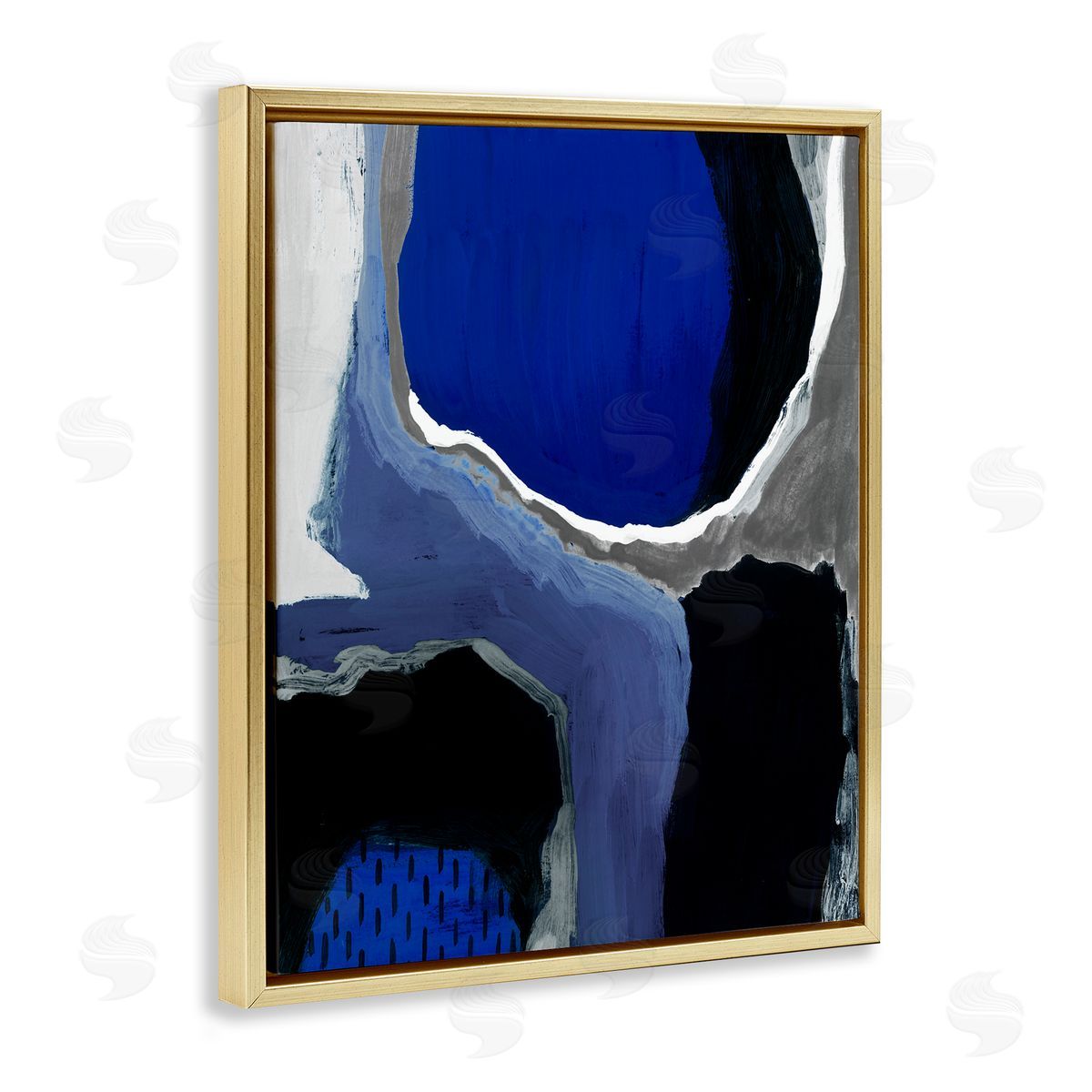 Abstract Cobalt Blue Design Gold Floating Frame Canvas Wall Art, Home Decor by Studio W