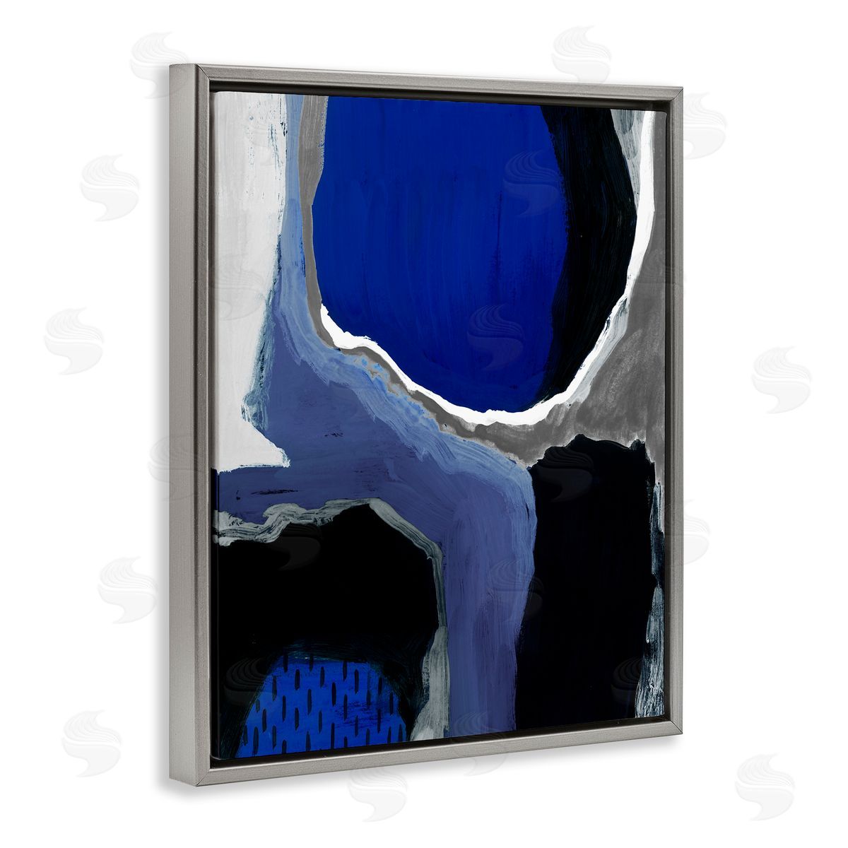 Abstract Cobalt Blue Design Grey Floating Frame Canvas Wall Art, Home Decor by Studio W
