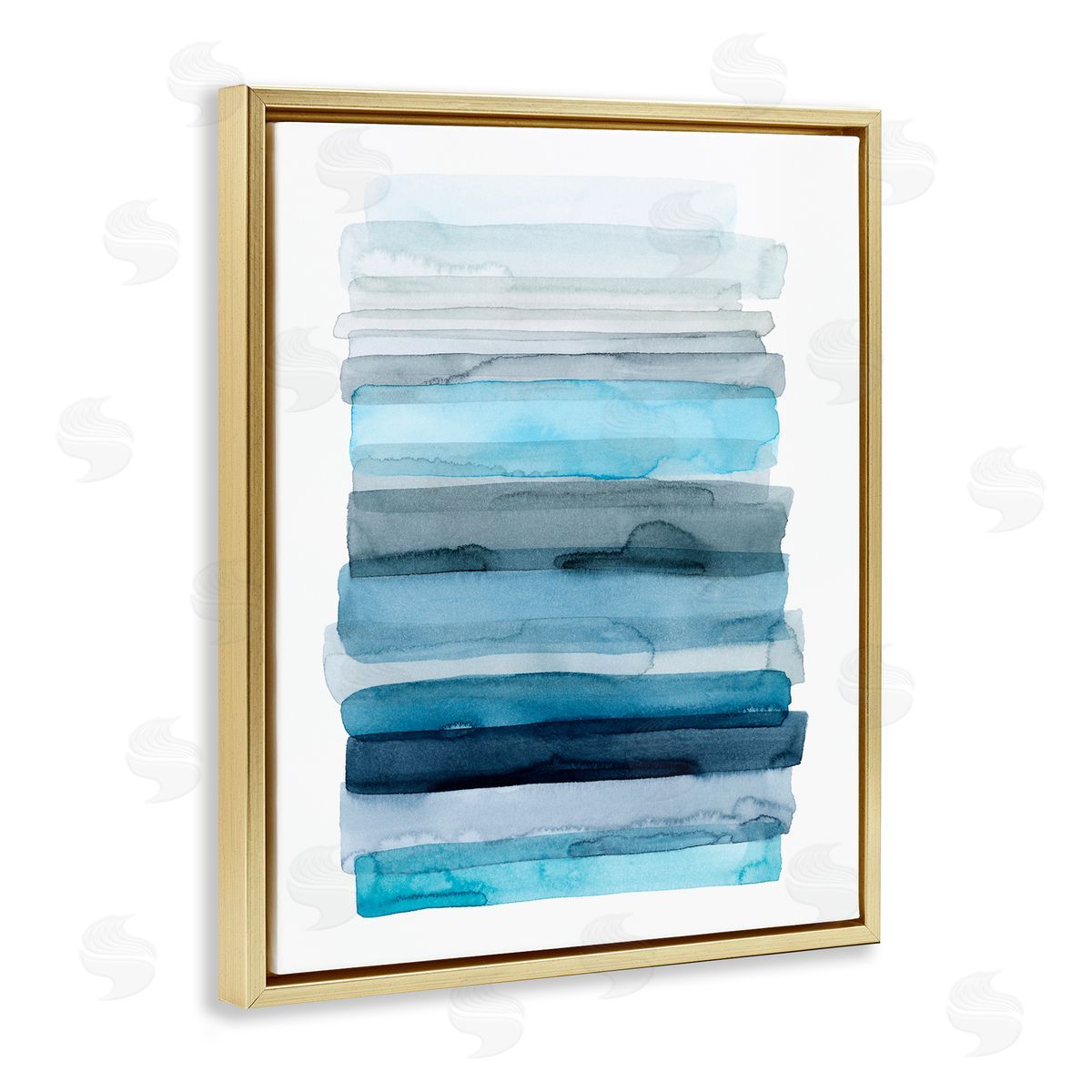 Water Inspired Blue Ombre Gold Floating Frame Canvas Wall Art, Home Decor by Grace Popp