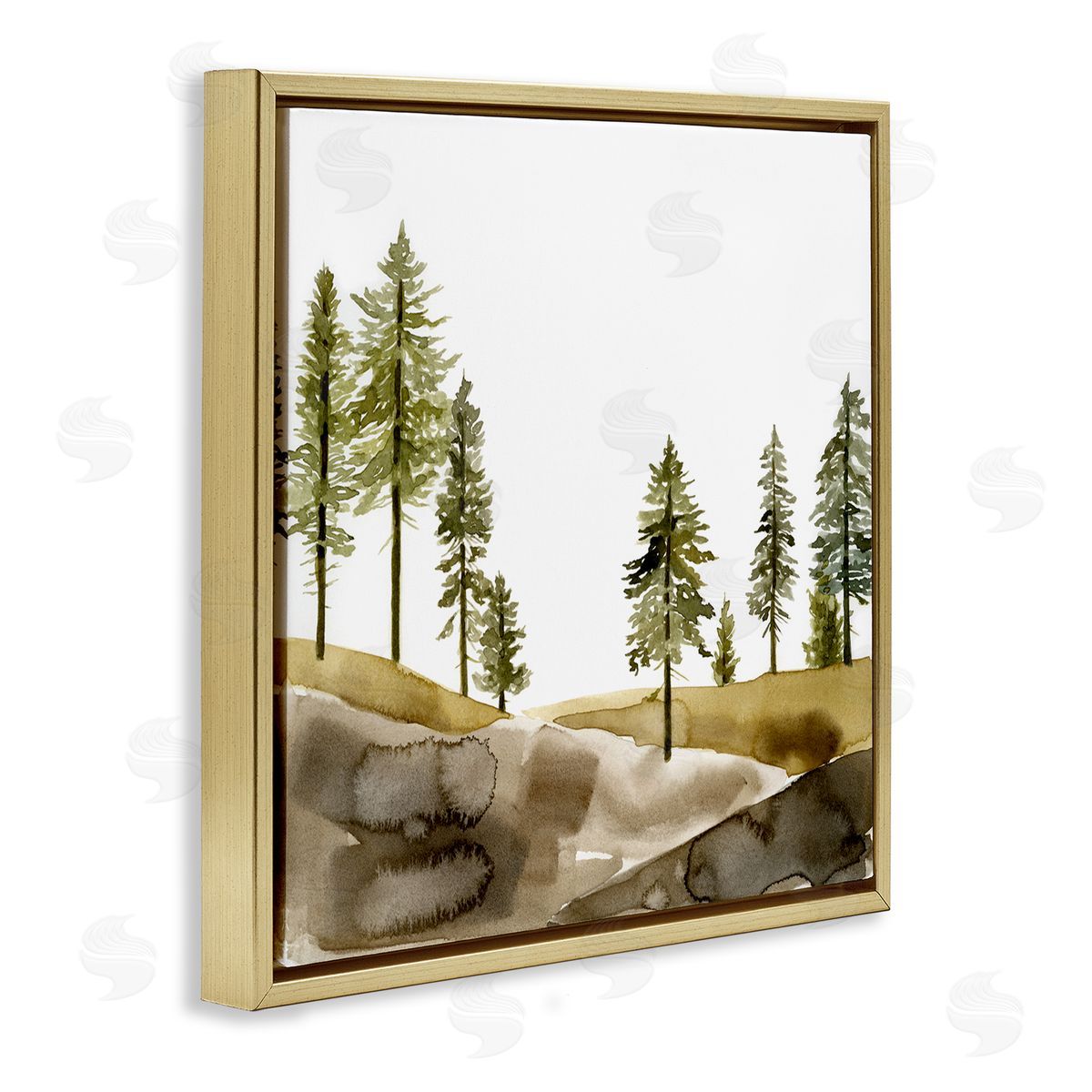 Pine Tree Forest Landscape Gold Floating Frame Canvas Wall Art, Home Decor by Jacob Green