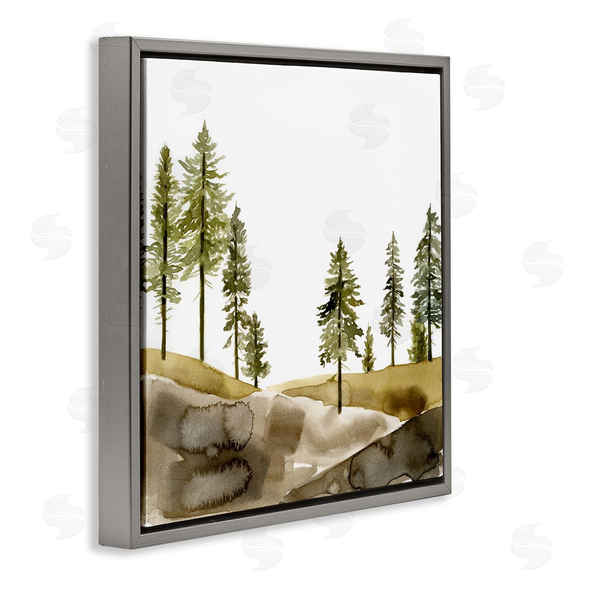 Pine Tree Forest Landscape Grey Floating Frame Canvas Wall Art, Home Decor by Jacob Green