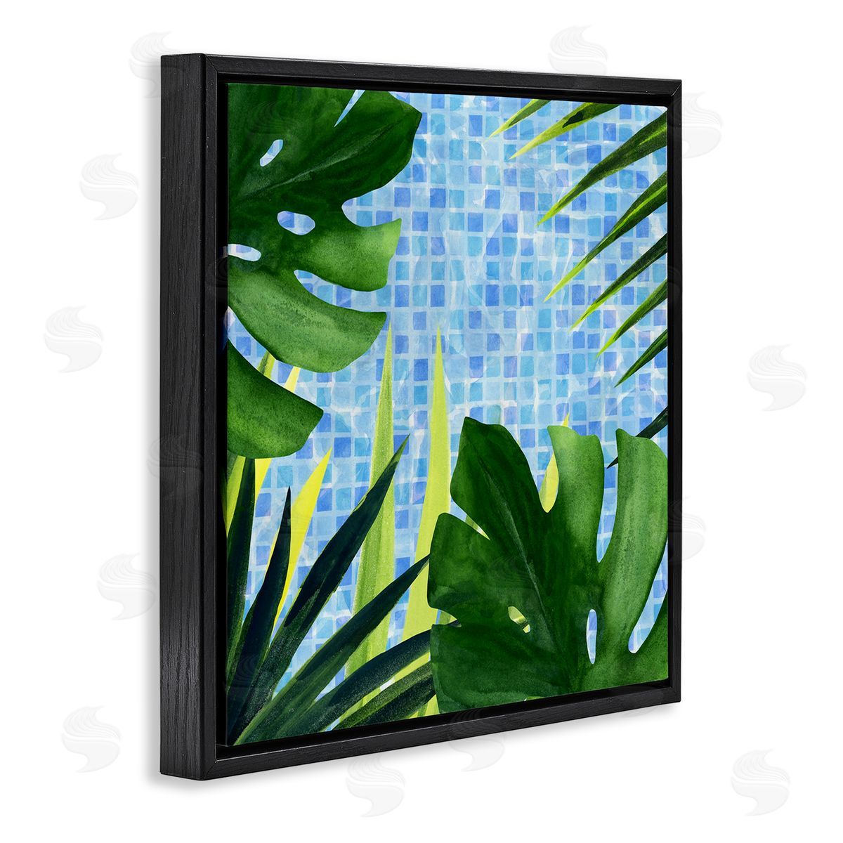 Tropical Poolside Plant Fronds Black Floating Frame Canvas Wall Art, Home Decor by Annie Warren