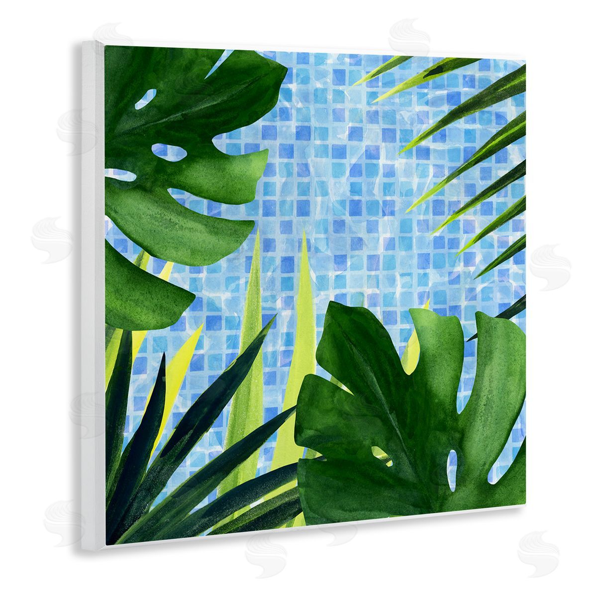 Tropical Poolside Plant Fronds Wood Plaque Wall Art, Home Decor by Annie Warren