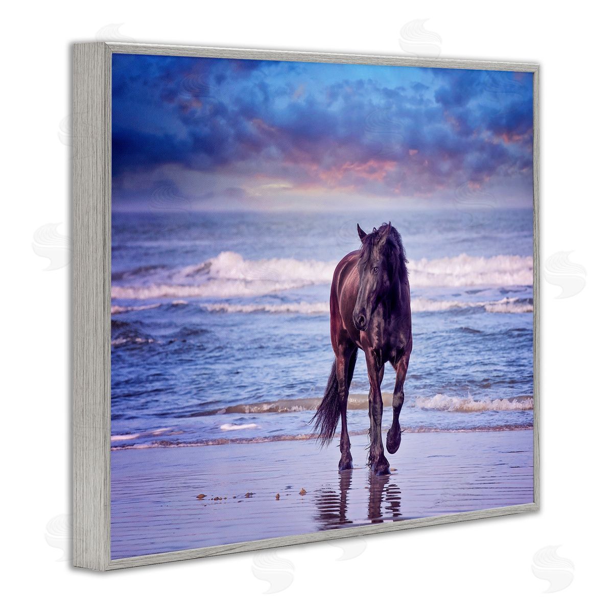 Wild Horse on Beach Grey Frame Print Wall Art, Home Decor by PHBurchett