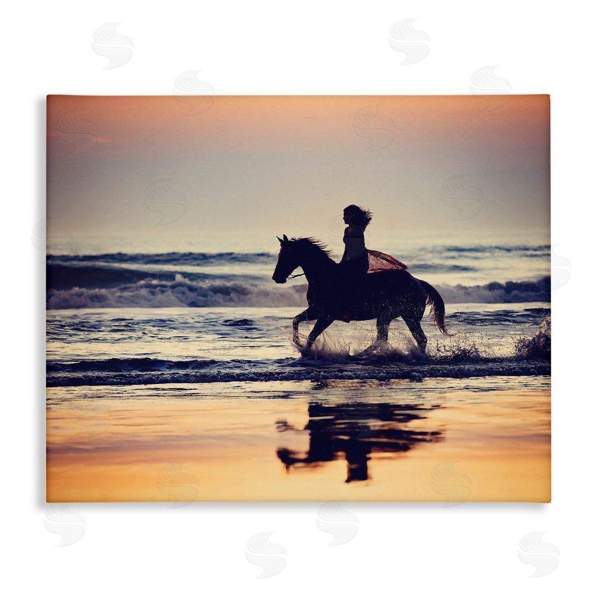 Sunset Beach Horseback Rider Canvas Wall Art, Home Decor by PHBurchett