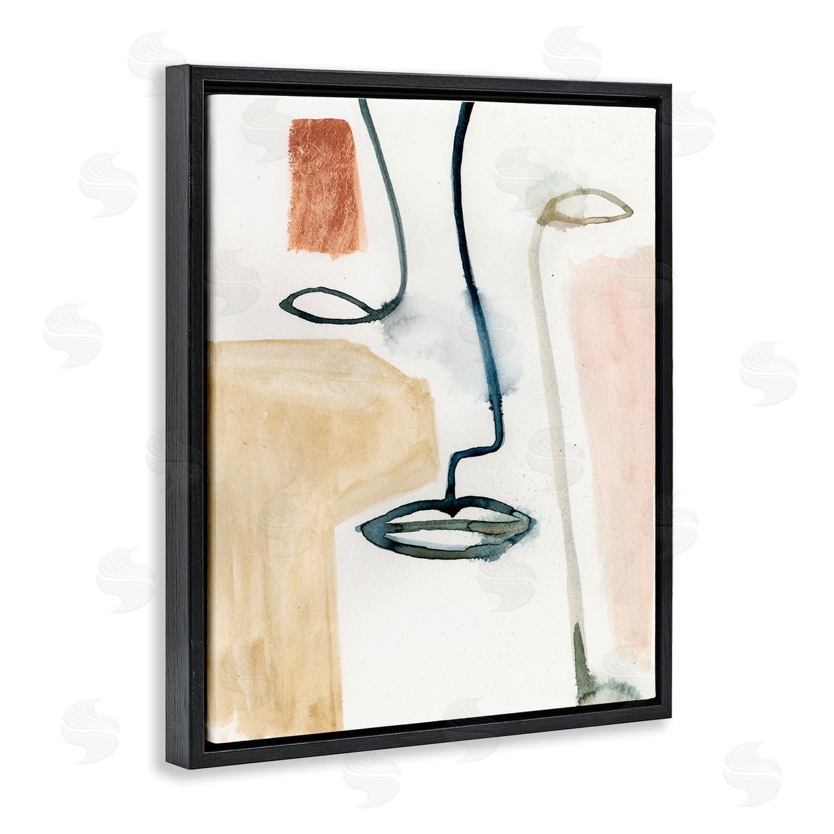 Abstract Line and Color Block Portrait Black Floating Frame Canvas Wall Art, Home Decor by Victoria Barnes