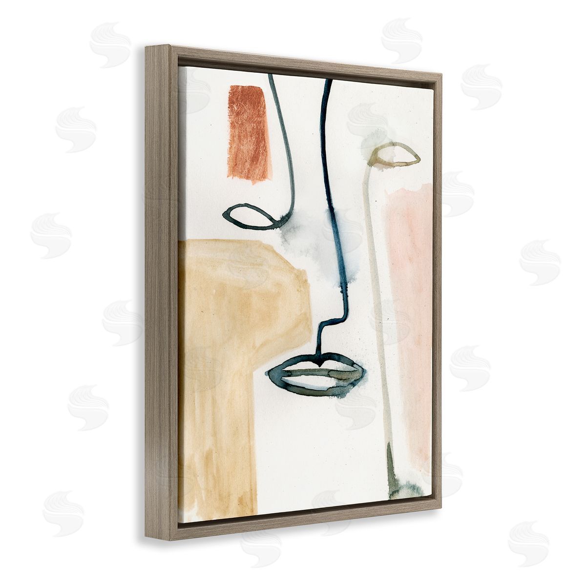 Abstract Line and Color Block Portrait Brown Floating Frame Canvas Wall Art, Home Decor by Victoria Barnes