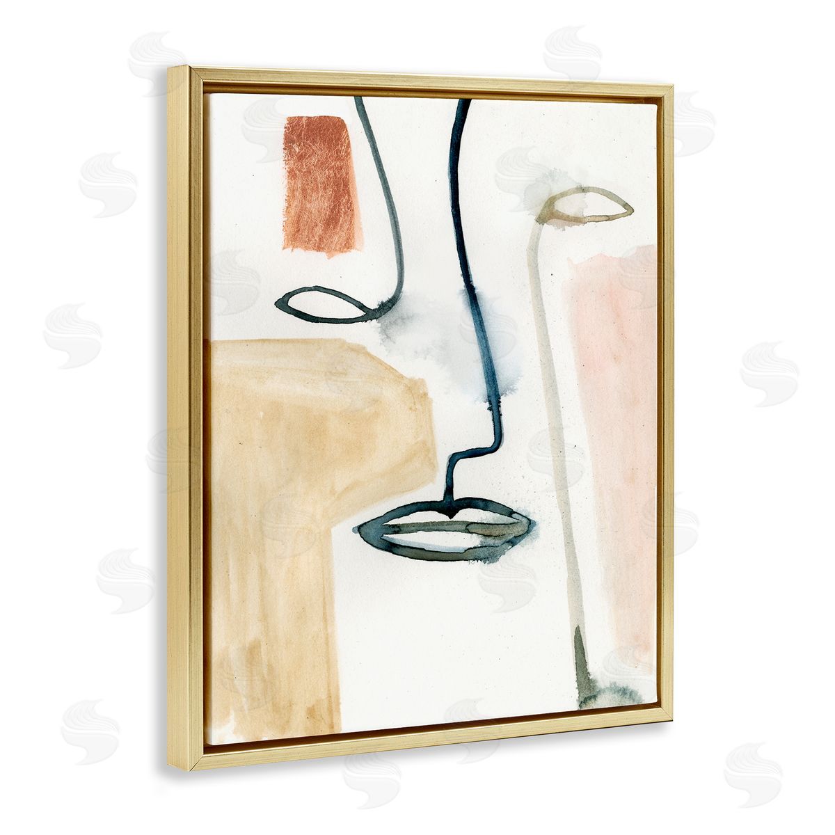 Abstract Line and Color Block Portrait Gold Floating Frame Canvas Wall Art, Home Decor by Victoria Barnes