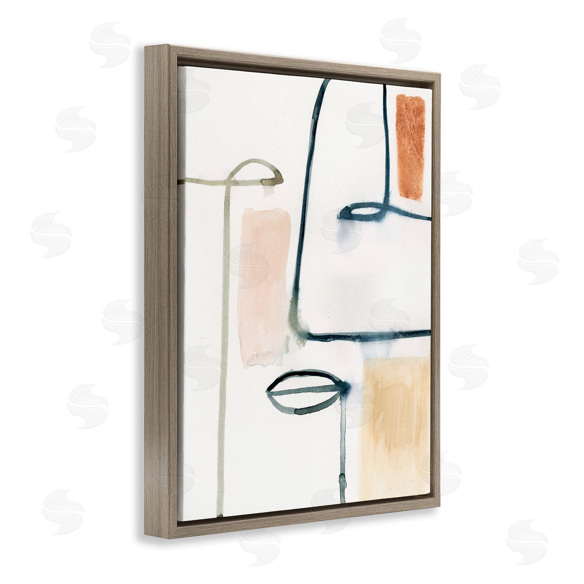 Abstract Collor Block and Line Portrait Brown Floating Frame Canvas Wall Art, Home Decor by Victoria Barnes
