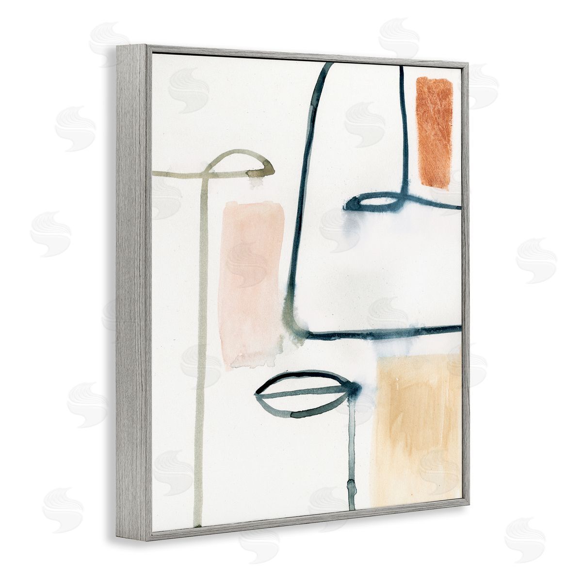 Abstract Collor Block and Line Portrait Grey Frame Print Wall Art, Home Decor by Victoria Barnes