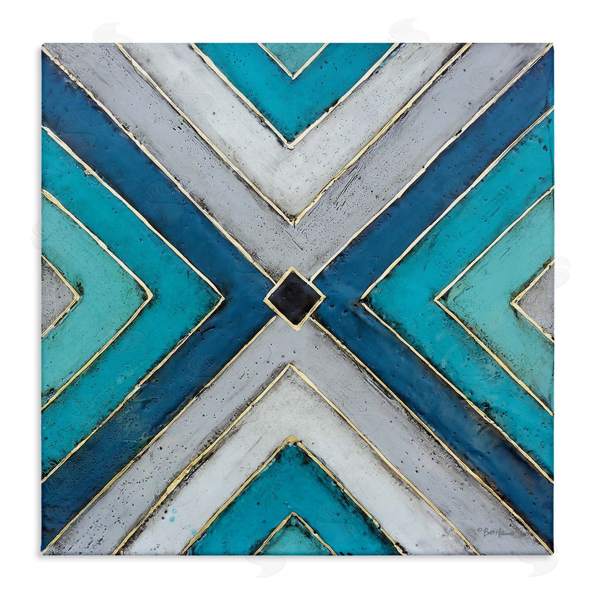 Geometric Blue Symmetrical Shapes Canvas Wall Art, Home Decor by Britt Hallowell