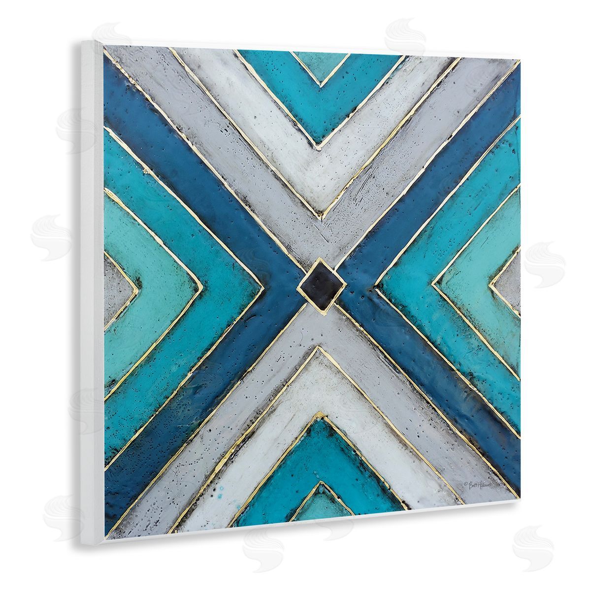 Geometric Blue Symmetrical Shapes Wood Plaque Wall Art, Home Decor by Britt Hallowell