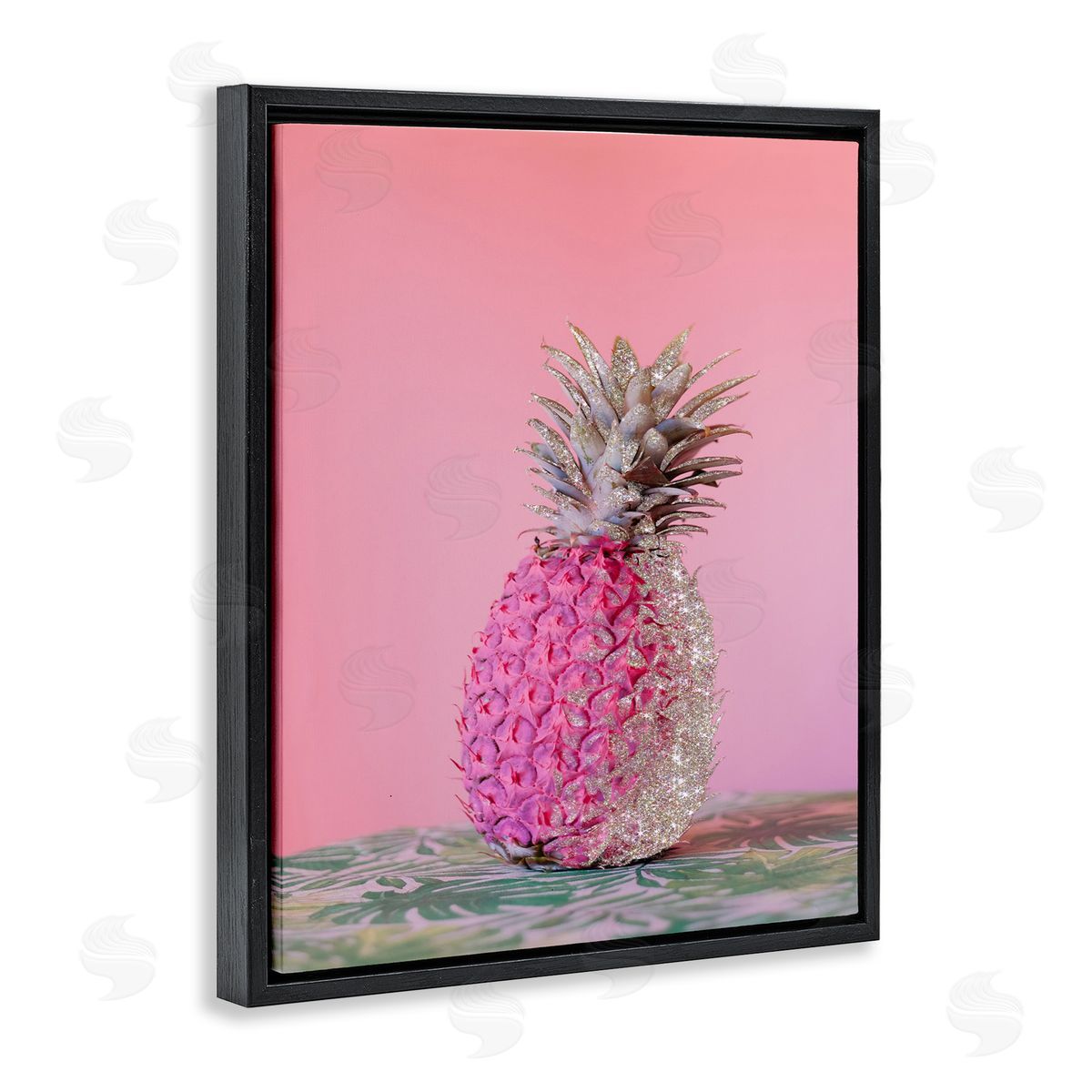 Pink Glam Disco Pineapple Black Floating Frame Canvas Wall Art, Home Decor by Ziwei Li