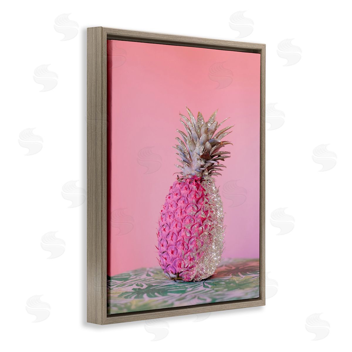 Pink Glam Disco Pineapple Brown Floating Frame Canvas Wall Art, Home Decor by Ziwei Li