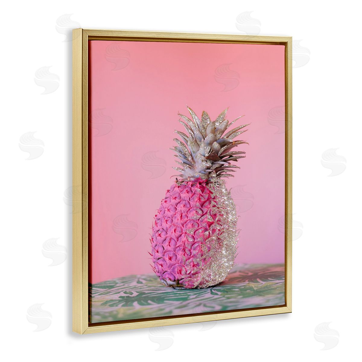 Pink Glam Disco Pineapple Gold Floating Frame Canvas Wall Art, Home Decor by Ziwei Li
